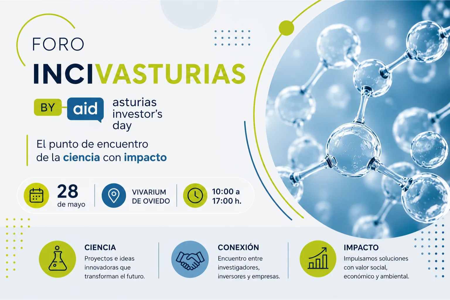 Foro Incivasturias reúne ciencia, innovación e inversión el 28 de mayo en el Vivarium de Oviedo, de 10:00 a 17:00 h.