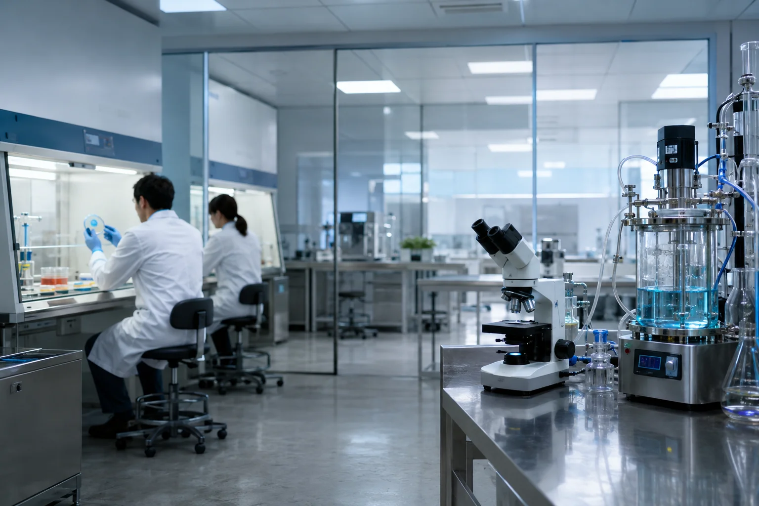 Empleados en laboratorio en el vivarium, bioincubadora en Oviedo